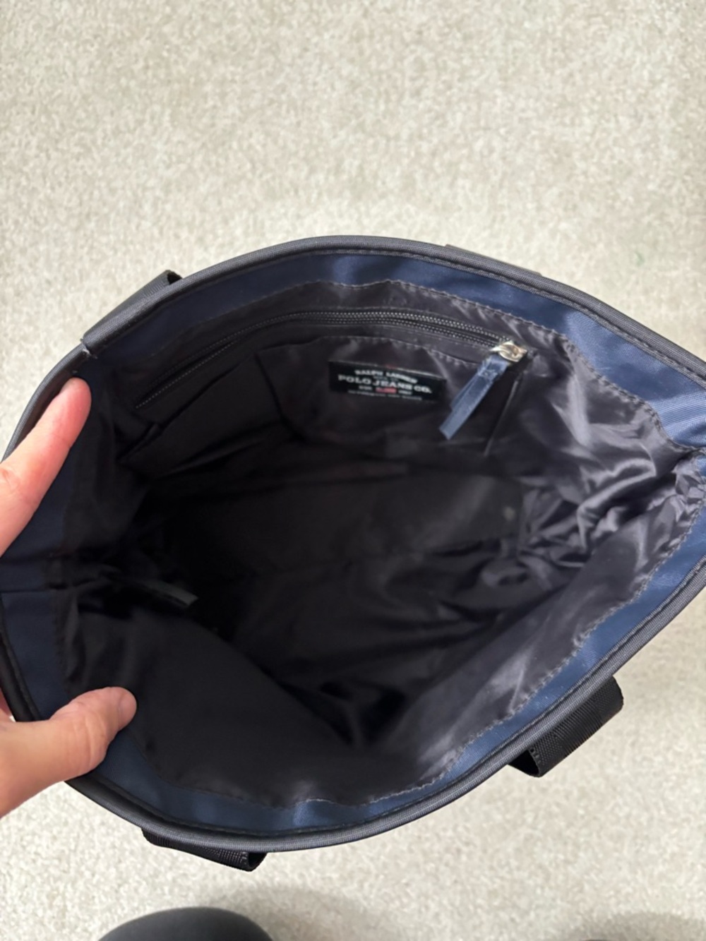 Polo Jeans Co Ralph Lauren Navy Nylon Tote Bag Preppy Y2K Minimalist Carry - Picture 2 of 8